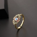 Chic gold-plated evil eye open ring with colorful zircon stones and blue enamel finish - Colorful Evil Eye (A)