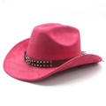Cappello da cowboy fucsia in finto camoscio con cinturino in pelle e borchie metalliche - Rosa Rosso (Camoscio)