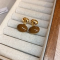 Retro geometric gold metal earrings with oval caramel resin inlays in jewelry box - Real Gold Plating-Dark Brown (4#)