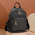 Fashionable waterproof large capacity backpack with geometric pattern and gold zippers - Black