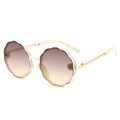 Kids round flower frame sunglasses with beige petals and gradient brown lenses - Off White