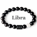 Bracelet élastique à perles Balance avec pierres noires brillantes et signe du zodiaque - Balance (Type 02)