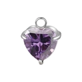 Silver stainless steel heart-shaped pendant with a faceted purple zircon birthstone - February Amethyst (Steel Setting)