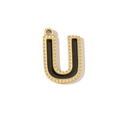 Detailed view of golden U-letter pendant with black enamel and beaded edge texture - Letter U Style (VG289-Ux3)