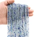 Macro view of multi-strand 3mm blue natural stone faceted round beads for DIY jewelry - 3mm (38cm, Approx. 120 Beads) / Blue Aventurine