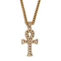 Vergoldete Ankh-Kreuz Anhänger Halskette mit funkelnden Kristallen auf weißem Grund - Vereiste Kreuz Anhänger Geflochtene Kette / Gold