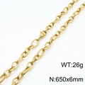 Golden titanium steel oval chain necklace with textured patterns and 6mm width link - Gold 65cm