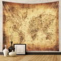 Detailansicht eines Vintage-Weltkarten-Wandteppichs mit Kompassrose an einer Wand - Gt427-7 / 73X95CM (Gebürsteter Stoff)