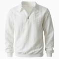 Jersey blanco de punto trenzado para hombre con cuello de polo y cremallera corta - S / Blanco