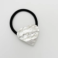 Elastic black hair tie featuring a metallic silver heart pendant with textured finish - Matte Silver - Irregular Heart