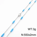 Gold plated titanium steel chain necklace with sky blue cylinder beads, 550x2mm, 3g - Steel Sky Blue (KN232235-Z)