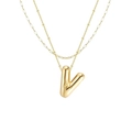 Minimalistische goldene Ballon-Initial-V-Halskette mit doppellagiger Gliederkette - Doppelte Büroklammerkette V / Gold