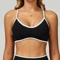 Nahtloser Sport-BH in Schwarz-Weiß mit Kontrastpaspeln und schmalen Trägern für Yoga - S / Schwarzweiß
