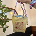Mini sac à main en tissu Oxford jaune avec broderie et poignée en corde tressée - Style Étoile (Corde Tressée Rose Violet) / Étoile Jaune