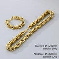 Golden titanium steel chunky chain set including necklace and bracelet for men - 15mm Necklace Bracelet Set / 22cm / 15mm Gold Color