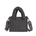 Dark gray padded quilted handbag with wide adjustable strap and metallic hardware - Gray