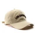 Classic beige cotton baseball cap with Los Angeles 3D embroidery and curved brim - Beige
