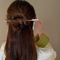Silver flower hair stick with pearl tassels for women in a traditional Chinese style - Silver Five-Petal White Flower Tassel (60#)