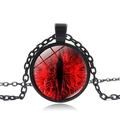 Black chain necklace with a red dragon eye pendant featuring a glass dome and pupil - Black Base - Red Eye