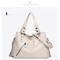 Off-white faux leather tote bag with lychee texture and detachable shoulder strap - 9059 Off-white