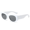 Retro oval sunglasses with thick white frames and stylish grey lenses in 45-degree view - White Frame Dark Grey Lens