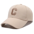 Beige Baseballkappe mit 3D-Buchstabe C Stickerei und gebogenem Schirm in Seitenansicht - Verstellbar / Hellbeige
