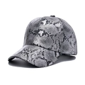 Close-up of silver snakeskin texture on a faux leather baseball cap with curved brim - 56cm-60cm / Silver Grey Snake Pattern (A)