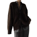 Donkerbruine faux nerts cardigan met een losse pasvorm en een pluizige textuur - 0XL / Kastanjebruin