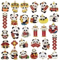 Set of 28 gold-plated enamel panda charms with Chinese auspicious blessing characters - Mixed 30-Piece Chinese New Year Panda Set