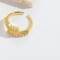 Bypass style gold plated ring with micro-pave zirconia in an adjustable open design - Double Layer Pavé White Zircon / Gold