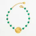 Bracciale dorato in acciaio inossidabile con perle d'agata verde e ciondolo a spirale - Stile Disco Rotondo in Agata Verde (SAK928) / Oro + Agata Verde
