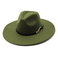 Detail view of olive green wool fedora with black leather band and gold metal buckle - M (56-58cm) / Army Green