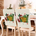 Christmas chair cover in beige burlap with festive JOY lettering and holiday elements - Beige Linen JOY (YTM2-21)