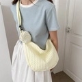 Light yellow crossbody bag with bubble texture and round fashion pouch on adjustable strap - Light Yellow