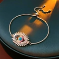 Macro detail of Evil Eye pendant with turquoise stone and zircon on adjustable chain - Evil Eye Turquoise Slide Clasp Style (23# Bracelet - Silver) / Silver
