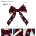 Pasador de lazo en terciopelo burdeos con detalles de strass y medidas del producto - Estilo Rojo (HS-J7033RED)