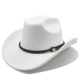 Close-up of white suede cowboy hat with braided leather band and silver skull charm - M(56-58cm) / White (Suede)