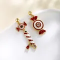 Asymmetrical 14K gold plated candy and lollipop stud earrings with vibrant zircons - Christmas Candy (104)