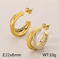 18K gold plated C-shaped stainless steel earrings with double row crystal pavé stones - Style F Gold (KE115335-KFC)