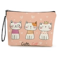 Pink canvas cosmetic bag with cute cat prints and a black wristlet strap and zipper - Three Pink Cats Pattern - With Strap (xy-085-3)
