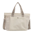 Borsa tote in nylon bianco con spalline larghe intrecciate e tasca frontale donna - Bianco