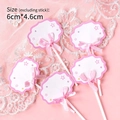 Set of 5 pink cloud-shaped cake toppers with lavender flowers and ribbons, size 6x4.6cm - Lace Bow Pink Topper - 5 Pcs (1303)
