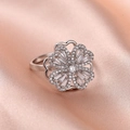 Anillo de trébol plateado ajustable con circón brillante de estilo lujoso - 39#XL1502-125
