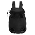 Detail view of breathable black pet carrier with mesh fabric and secure metal buckles - Black
