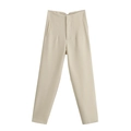Pantaloni casual beige a vita alta da donna con un design minimalista cropped - XS / Pantaloni e gonne / Khaki chiaro