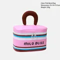 Neceser de viaje rosa a rayas con asa y cierre de cremallera, mide 23x14x15.5cm - Bolso de Barril Rosa