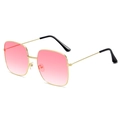 Stylish square oversized sunglasses with pink gradient lenses and slim gold metal frame - Golden Frame / Double Pink Lens