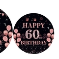 Round black and rose gold 60th birthday stickers with glittery confetti and balloon patterns - Sixtieth Birthday - Small Plates