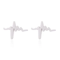 Symmetric pair of silver stainless steel heartbeat pulse stud earrings on white background - 086 ECG / Steel