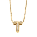 Gold plated letter T necklace with micro paved zircons on white background - Letter T